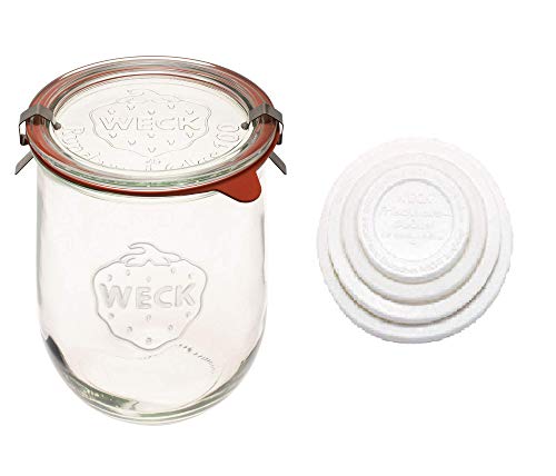 Weck - Large Glass Jars for Sourdough - Starter Jar with Glass Lid - Tulip Jar with Wide Mouth - Weck Jars 1 Liter Includes (Keep Fresh Cover)