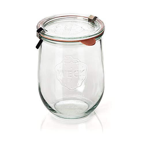 Weck - Large Glass Jars for Sourdough - Starter Jar with Glass Lid - Tulip Jar with Wide Mouth - Weck Jars 1 Liter Includes (Keep Fresh Cover)