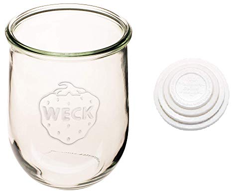 Weck - Large Glass Jars for Sourdough - Starter Jar with Glass Lid - Tulip Jar with Wide Mouth - Weck Jars 1 Liter Includes (Keep Fresh Cover)