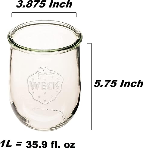 Weck - Large Glass Jars for Sourdough - Starter Jar with Glass Lid - Tulip Jar with Wide Mouth - Weck Jars 1 Liter Includes (Keep Fresh Cover)