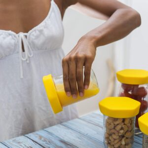 HOUSERRY DELUXE Easy-Grip Easy-Open 100% Silicone Mason Jar Lid - 3 pcs (WIDE MOUTH, YELLOW)