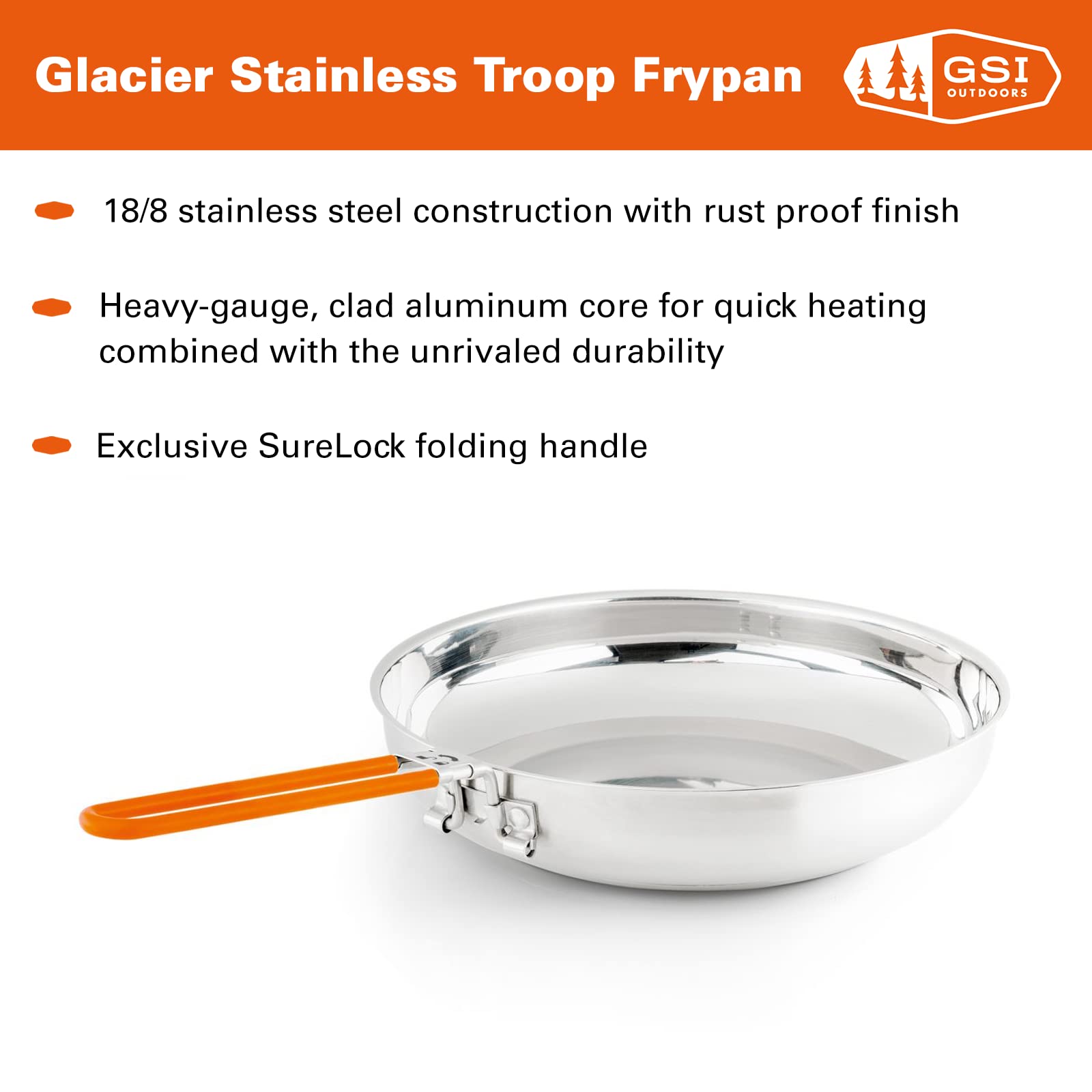 GSI Outdoors Stainless Troop Frypan for Camping and Outdoor Cooking