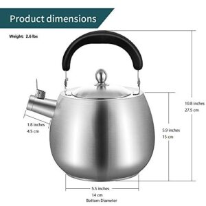 Heavy Duty Tea Kettle Stovetop Whistling Teakettle Teapot,seamless bottom, Stainless Steel 304, Brushed finish (4L)