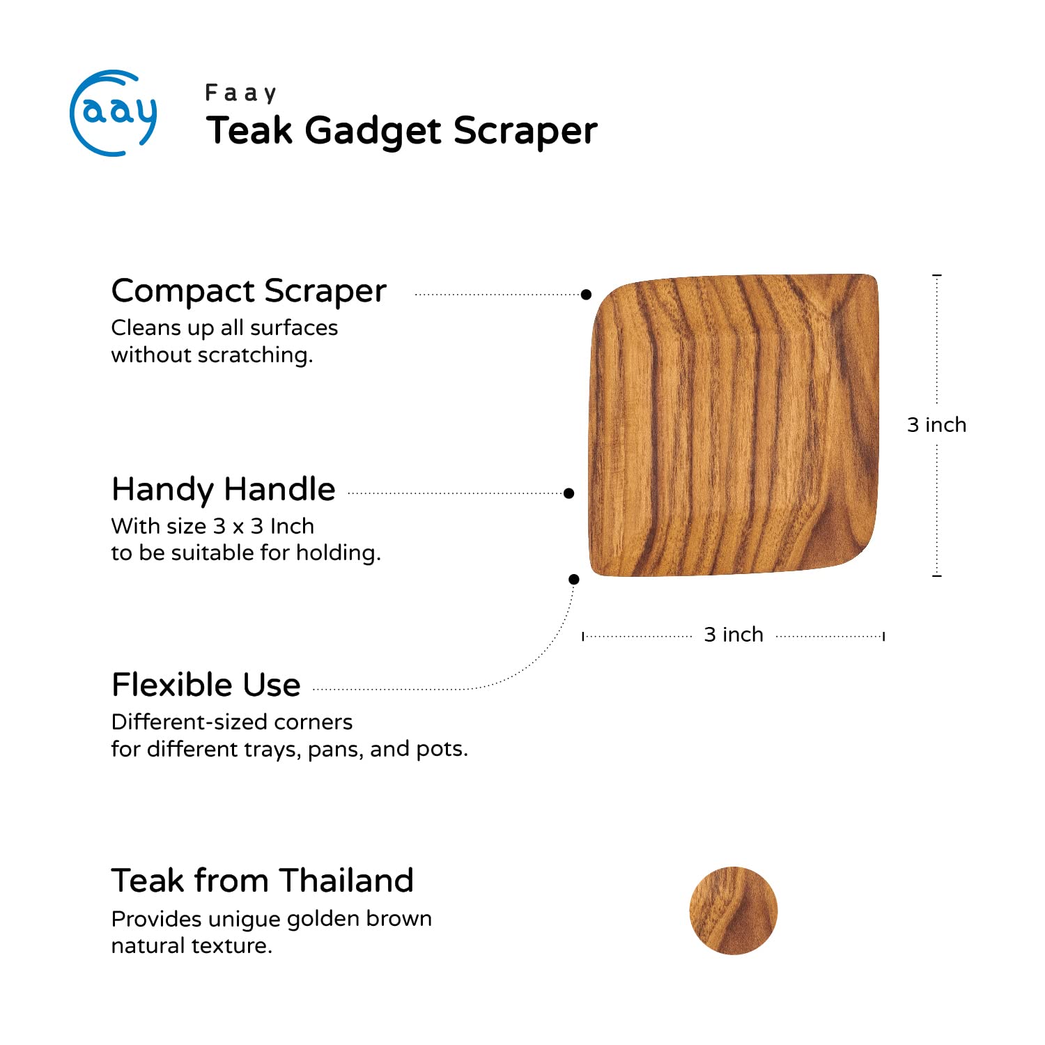 FAAY 2 Packs Gadget Scrapers, Dishwashing Scrub for Cleans Kitchen Pans, Pots, Dishes, Bowls, and Plates Removes Food Effectively Without Scratching. - Handmade from High Moist Resistance Teak Wood