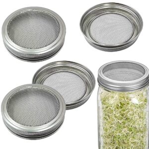 one-piece 316 stainless steel mesh sprouting lids wide mouth mason jar strainer lid for mason canning jars seed sprouting salad sprouts strainer mesh lids 4 pack - rust proof