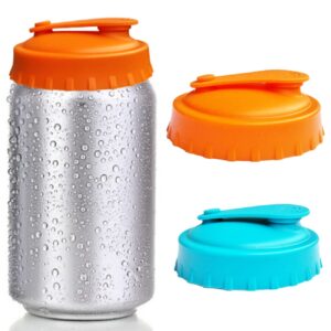2 pack reusable silicone can protector lid or covers with resealable nozzle for standard soda/beverage/beer cans - prevents spills - retains fizz - bpa-free (orange & blue)