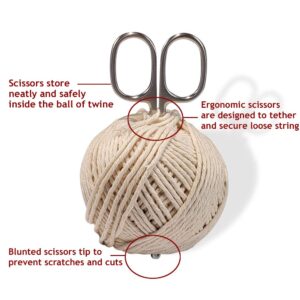 SpitJack Butcher's Cooking and Kitchen Twine. All Cotton White String for Meat Trussing, Garden and Crafts.16 Strand String for Butcher, Baker, and Cheese Making. 185 Feet. SS Kitchen Scissors.