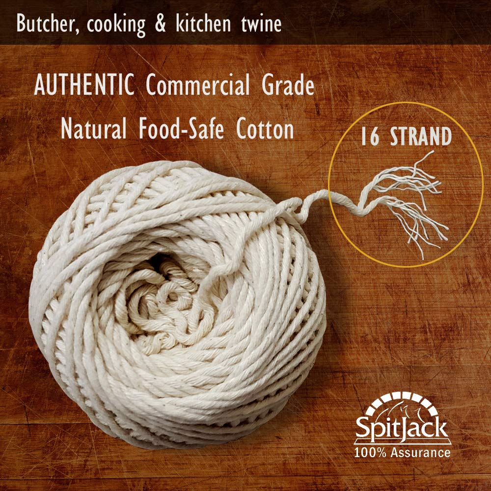 SpitJack Butcher's Cooking and Kitchen Twine. All Cotton White String for Meat Trussing, Garden and Crafts.16 Strand String for Butcher, Baker, and Cheese Making. 185 Feet. SS Kitchen Scissors.