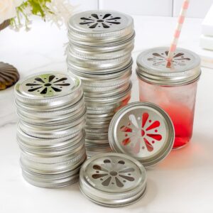 kate aspen mason jar lids, flower cut out straw lids, party favors, set of 20, fits 8 oz, 12 oz and 16 oz mason jars