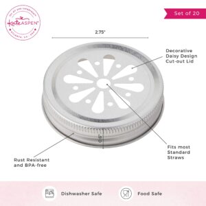 Kate Aspen Mason Jar Lids, Flower Cut Out Straw Lids, Party Favors, Set of 20, Fits 8 oz, 12 oz and 16 oz Mason Jars