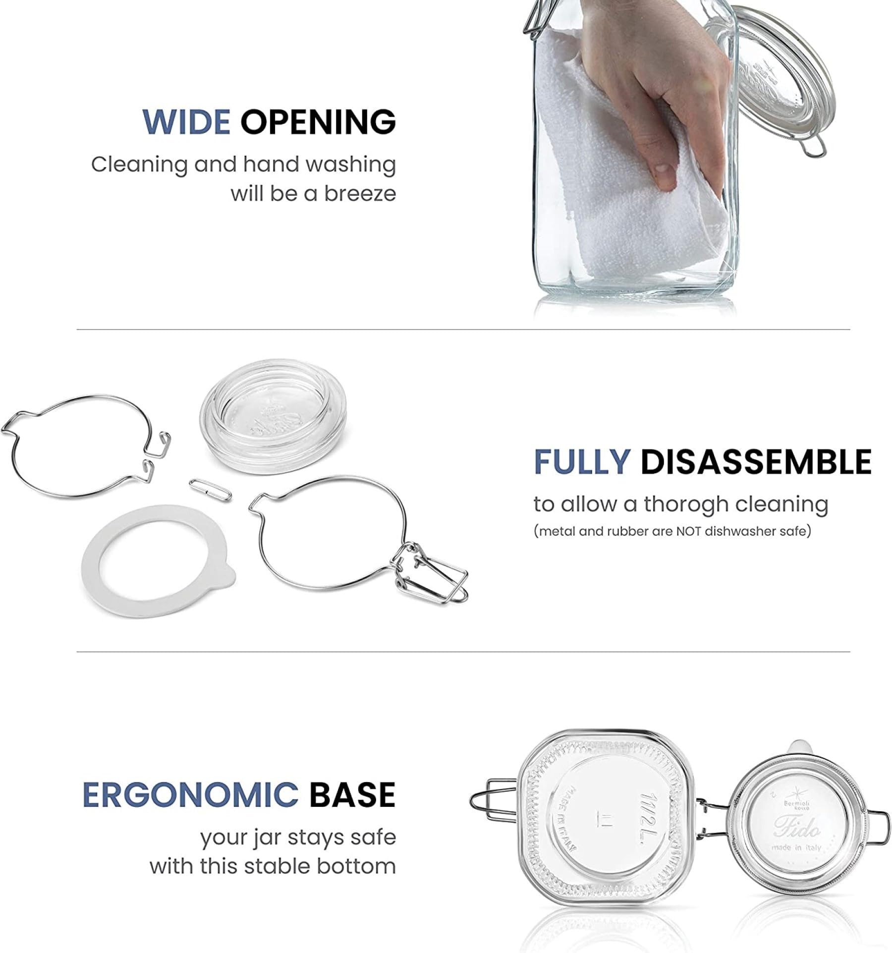 Bormioli Rocco - 11381000725 Fido Clear Glass Jar with 85 mm Gasket, 1.5 Liter KC74556