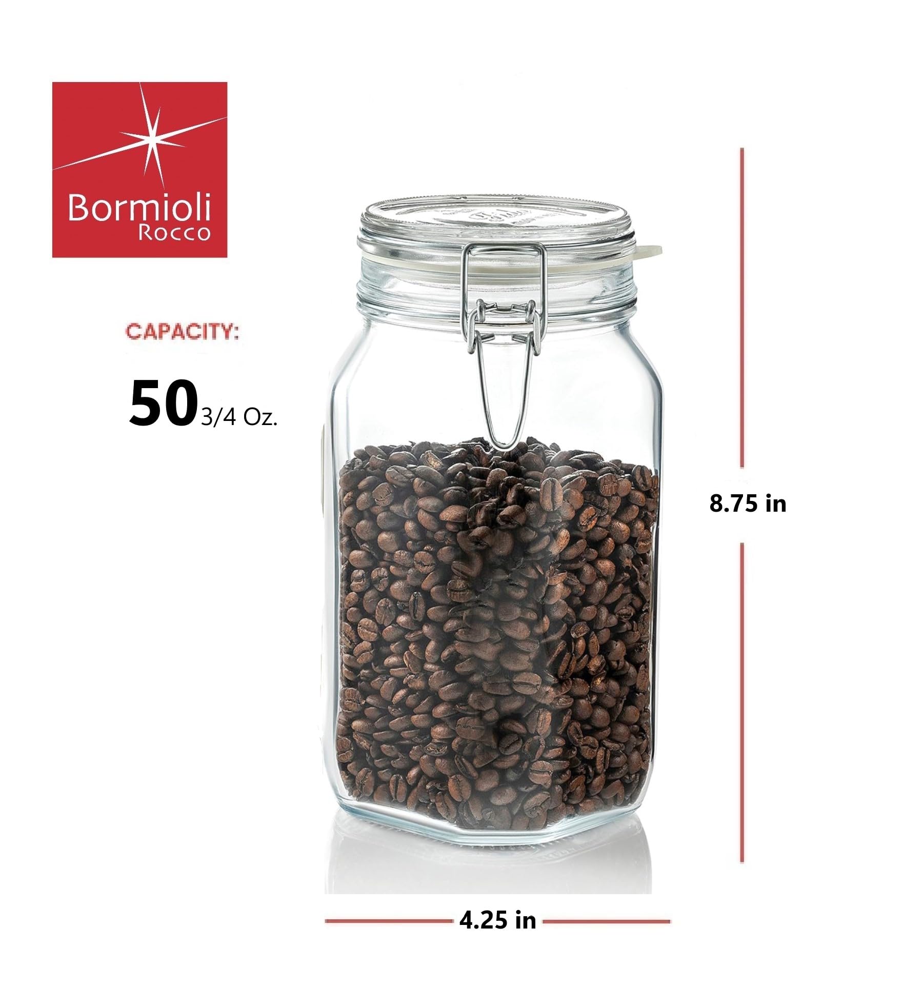 Bormioli Rocco - 11381000725 Fido Clear Glass Jar with 85 mm Gasket, 1.5 Liter KC74556