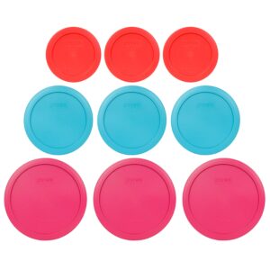 pyrex (3) 7402-pc 6/7 cup fuchsia (3) 7201-pc 4 cup surf blue (3) 7200-pc 2 cup red replacement food storage lids made in the usa