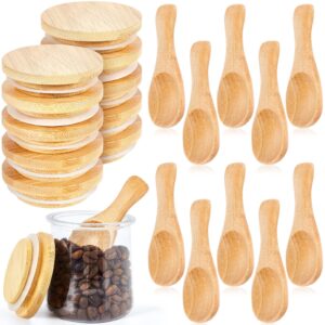 20 pcs yogurt jar lids with small spoons bamboo jar lids set with silicone sealing rings wooden spoons for jars wooden mason jar lids compatible with oui yogurt wood cookie glass storage lids