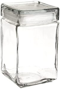 oneida 85588r stackable square glass jar w/glass lid, 1.5 qt, clear (case of 4)