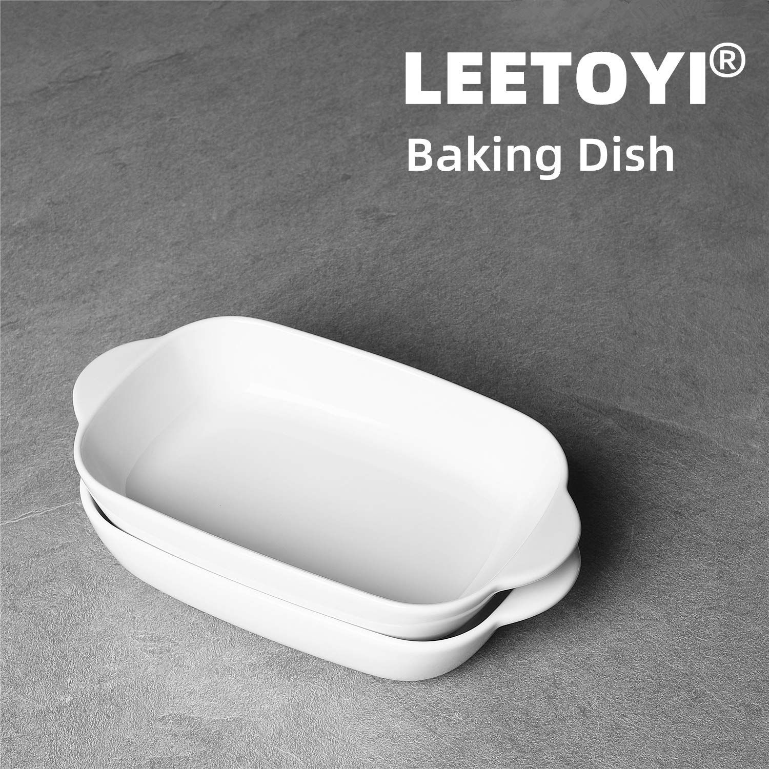 LEETOYI Ceramic 2.8 Quart Baking Dish, 9" x 13",Casserole Dish (White, Set of 2)
