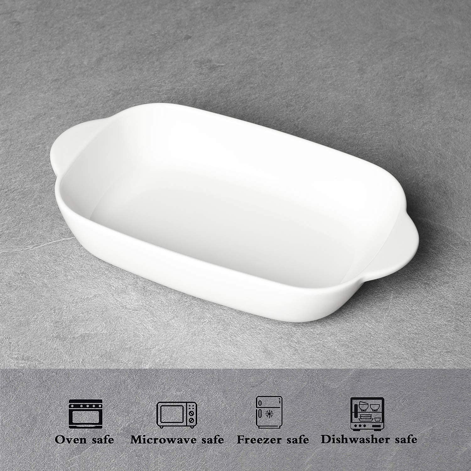 LEETOYI Ceramic 2.8 Quart Baking Dish, 9" x 13",Casserole Dish (White, Set of 2)