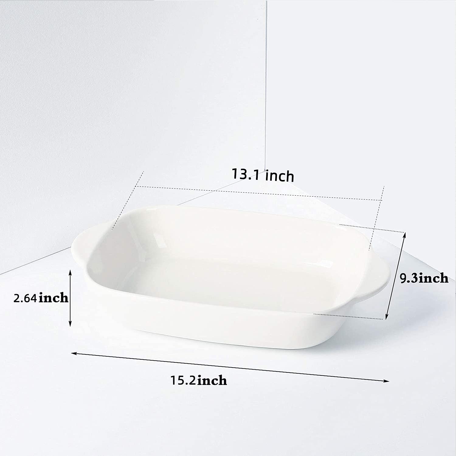LEETOYI Ceramic 2.8 Quart Baking Dish, 9" x 13",Casserole Dish (White, Set of 2)