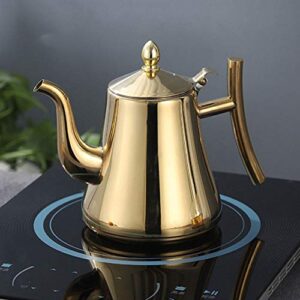 1l/1.5l stainless steel water kettle teapot thicker with filter hotel tea pot coffee pot induction cooker tea kettle gold silver (1l gold)