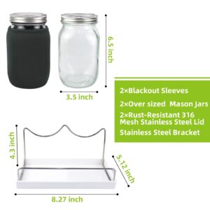 Complete Sprouting Kit, 2 Wide Mouth Mason Jars, Premium Screen Sprout Lids, Tray, Blackout Sleeves, Stand, Seed Sprouter Set for Alfalfa, Mung Bean, Broccoli