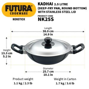 Futura Q55/NK25S Fry Pan, Kadhai, 2.5 Liter, Gray