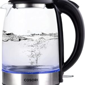 COSORI Glass Teapot Stovetop Safe Gooseneck Kettle with Removable Stainless Steel Infuser Scale Line & Electric Kettle, 1500W Wide Opening 1.7L Glass Tea Kettle & Hot Water Boiler, Matte Black