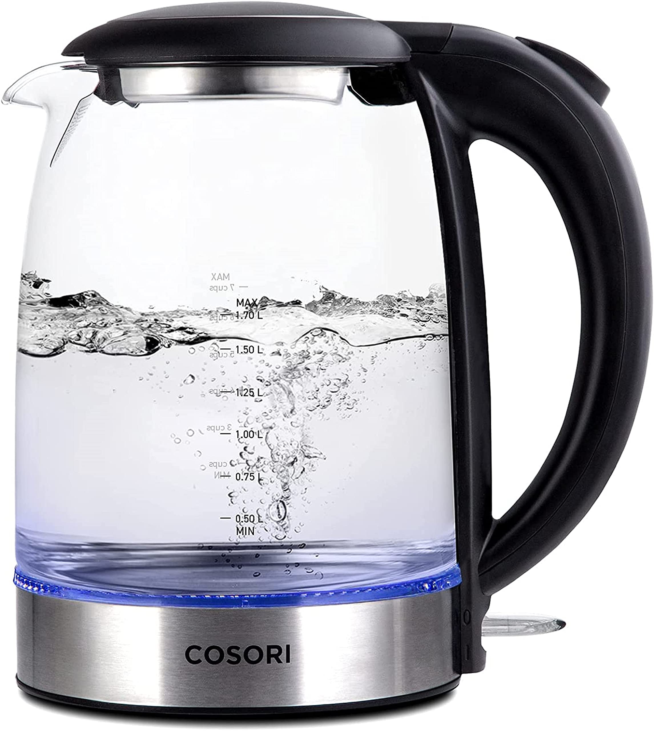 COSORI Glass Teapot Stovetop Safe Gooseneck Kettle with Removable Stainless Steel Infuser Scale Line & Electric Kettle, 1500W Wide Opening 1.7L Glass Tea Kettle & Hot Water Boiler, Matte Black