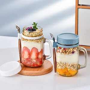 neegaurd 2 pack overnight oats containers with lid and spoon, 16 oz large glass overnight oats jars with portable handle, reusable airtight glass oatmeal cups for cereal yogurt and parfait
