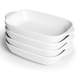 leetoyi ceramic small baking dish 7.5-inch set of 4, rectangular bakeware with double handle, baking pans for cooking and cake dinner (white)