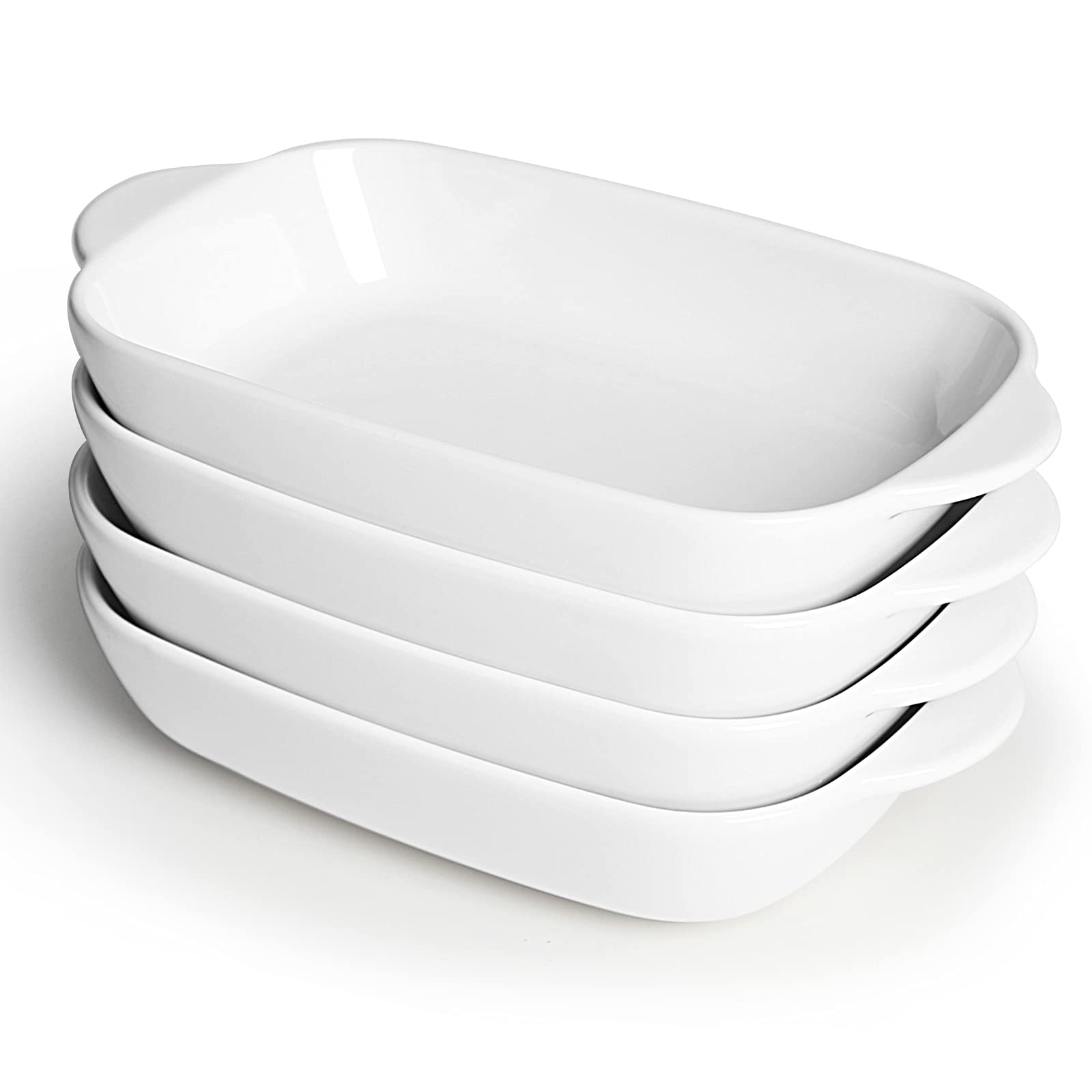 LEETOYI Ceramic Small Baking Dish 7.5-Inch Set of 4, Rectangular Bakeware with Double Handle, Baking Pans for Cooking and Cake Dinner (White)