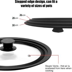 Universal Lid for Pots, Pans and Skillets - Tempered Glass with Heat Resistant Silicone Rim and Heat Resistant Handle Fits 10", 11" and 12" Diameter Cookware, Black