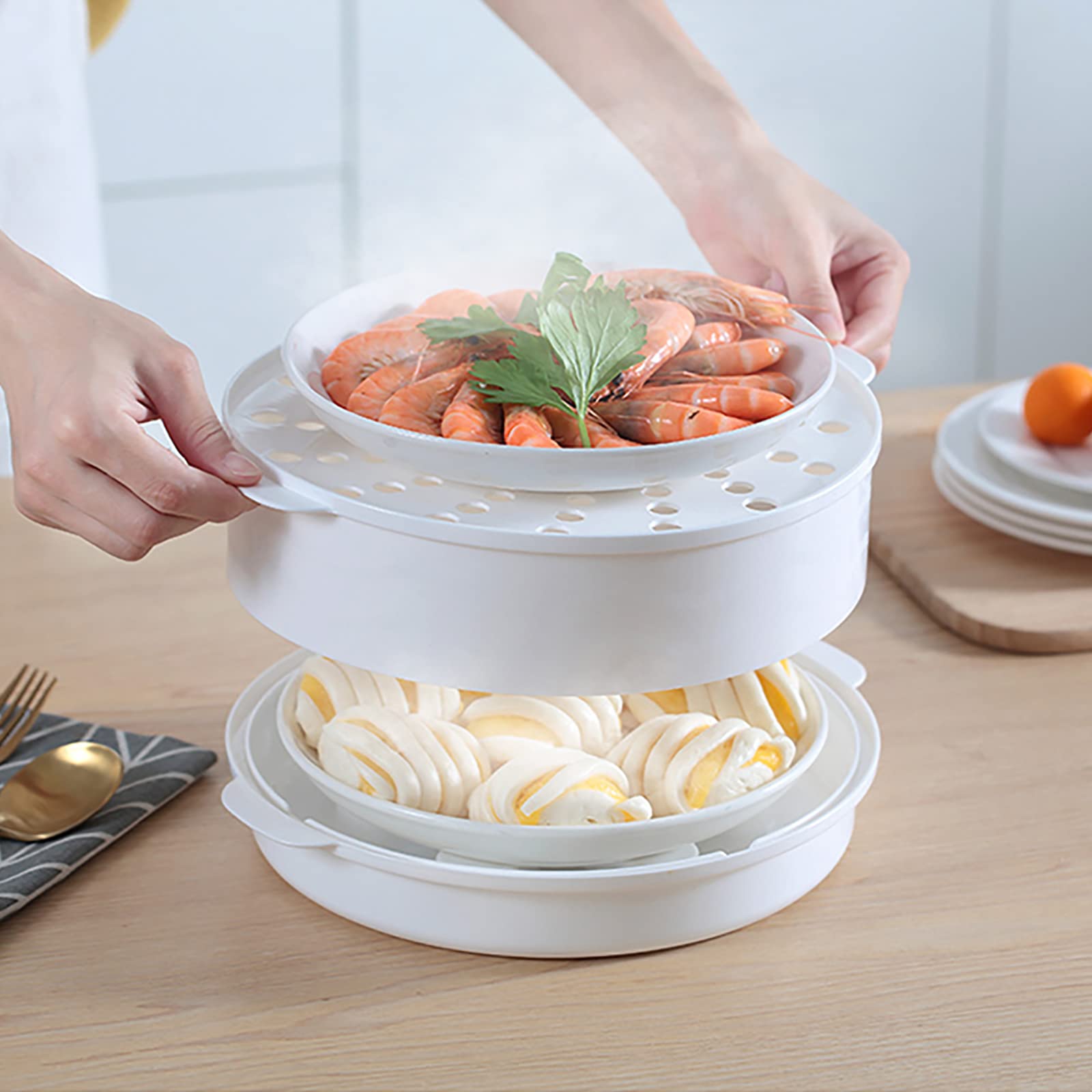 Multifunction Microwave Steamer with Lid and Tray, Large Dish, Egg Steamer, Vegetable Plate, Drain Basket, Microwave Bowl, Food Container, Kitchen Cookware Supplies