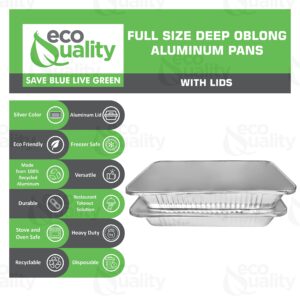 Heavy Duty Full Size Deep Aluminum Pans with Lids Foil Roasting & Steam Table Pan 21x13 inch - Deep Chafing Trays for Catering Disposable Large Pans for Baking, Reheating, Grilling (10 PACK)