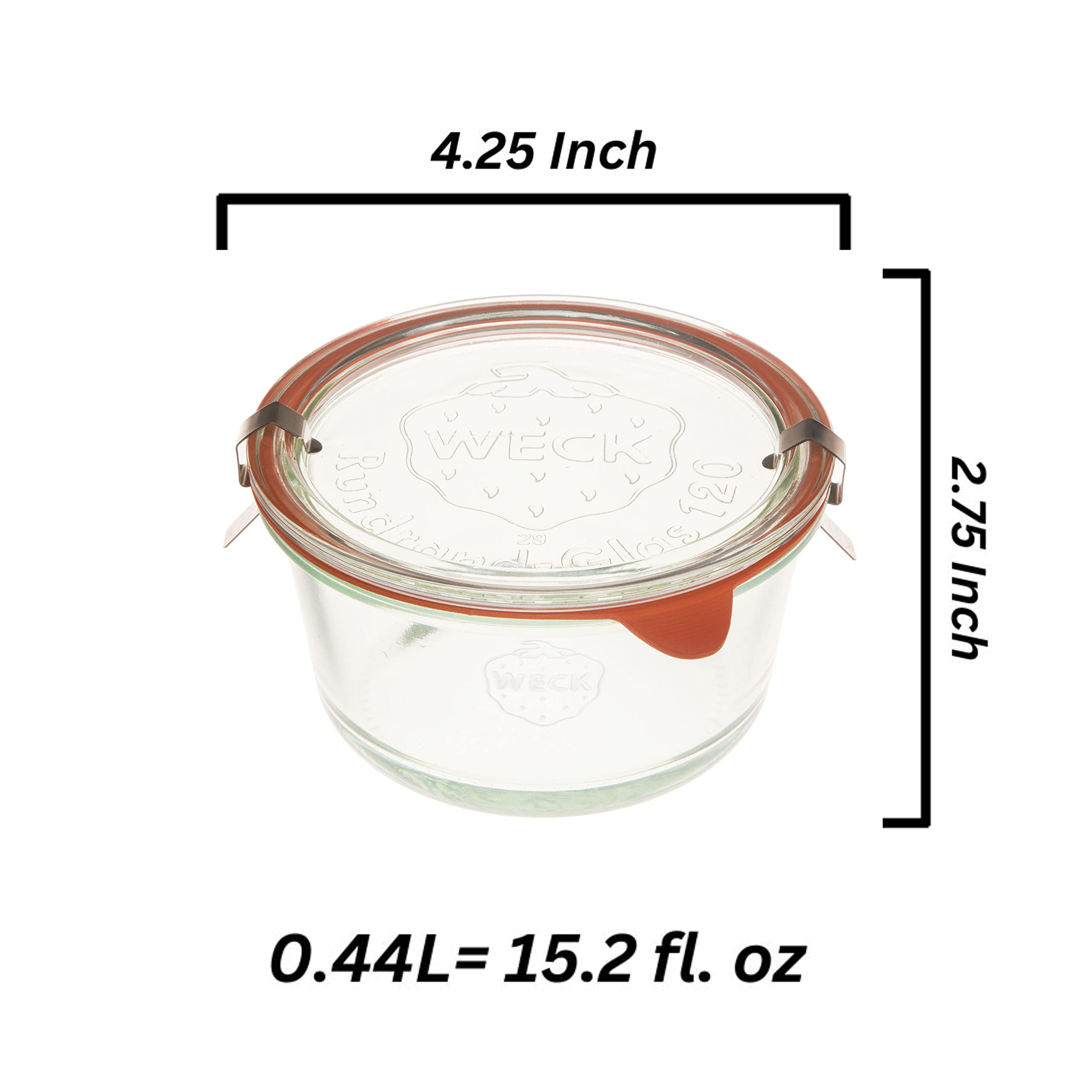 Weck Canning Jars Medium Bowl 565-15.2 fl. oz Weck Mold Jar made of Transparent Glass - Eco-Friendly Canning Jar - Food Storage Container with Airtight Lid - 2 Jars with Glass Lids