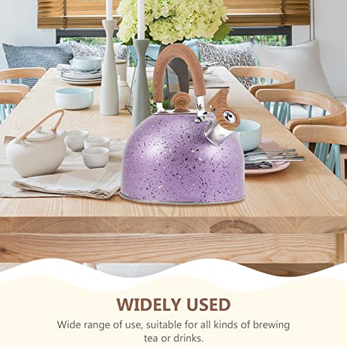 Luxshiny Stovetop Tea Kettle Whistling Teapot Stainless Steel Water Kettle with Wood Handle Locking Spout Cover Camping Serving Kettle for Gas Induction Electric Stovetops 2L- Purple