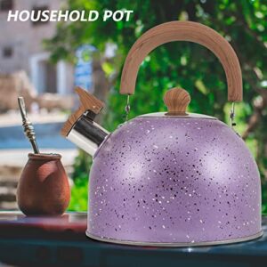 Luxshiny Stovetop Tea Kettle Whistling Teapot Stainless Steel Water Kettle with Wood Handle Locking Spout Cover Camping Serving Kettle for Gas Induction Electric Stovetops 2L- Purple