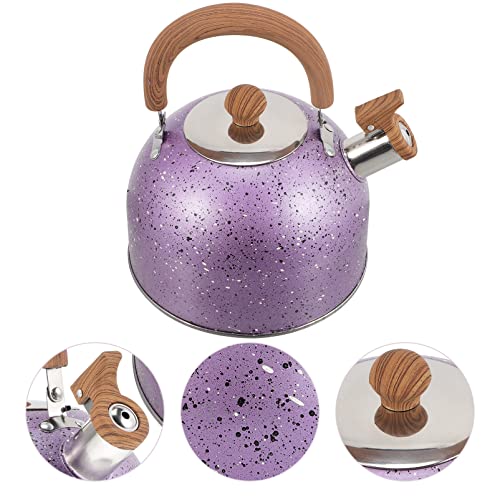 Luxshiny Stovetop Tea Kettle Whistling Teapot Stainless Steel Water Kettle with Wood Handle Locking Spout Cover Camping Serving Kettle for Gas Induction Electric Stovetops 2L- Purple