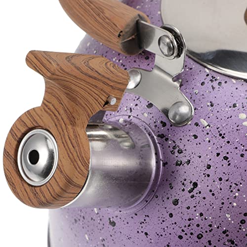 Luxshiny Stovetop Tea Kettle Whistling Teapot Stainless Steel Water Kettle with Wood Handle Locking Spout Cover Camping Serving Kettle for Gas Induction Electric Stovetops 2L- Purple