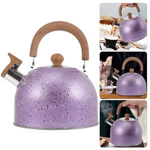 Luxshiny Stovetop Tea Kettle Whistling Teapot Stainless Steel Water Kettle with Wood Handle Locking Spout Cover Camping Serving Kettle for Gas Induction Electric Stovetops 2L- Purple