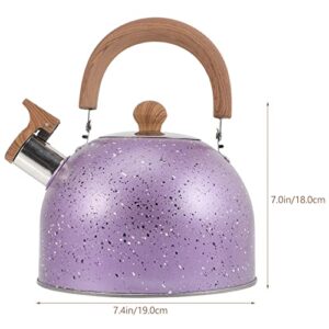 Luxshiny Stovetop Tea Kettle Whistling Teapot Stainless Steel Water Kettle with Wood Handle Locking Spout Cover Camping Serving Kettle for Gas Induction Electric Stovetops 2L- Purple