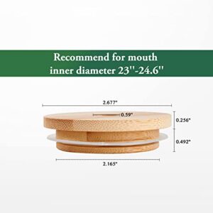 Airtight Bamboo Lids 4Pack, 70MM Mason Jar Lids with Straw Hole for Wide Regular Mouth Mason Jar (70 MM, 4Pcs) (70MM)