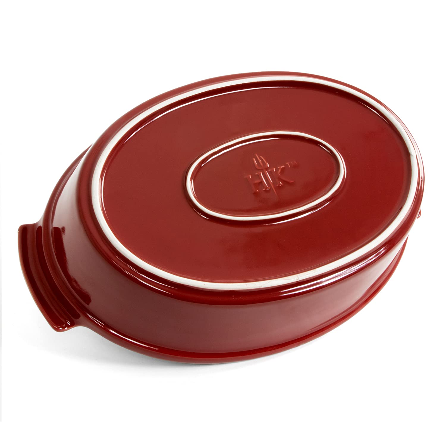 Hell's Kitchen Enameled Stoneware Oval Covered Casserole Dish, 3.5 Quarts, Red (Oval, With Lid)