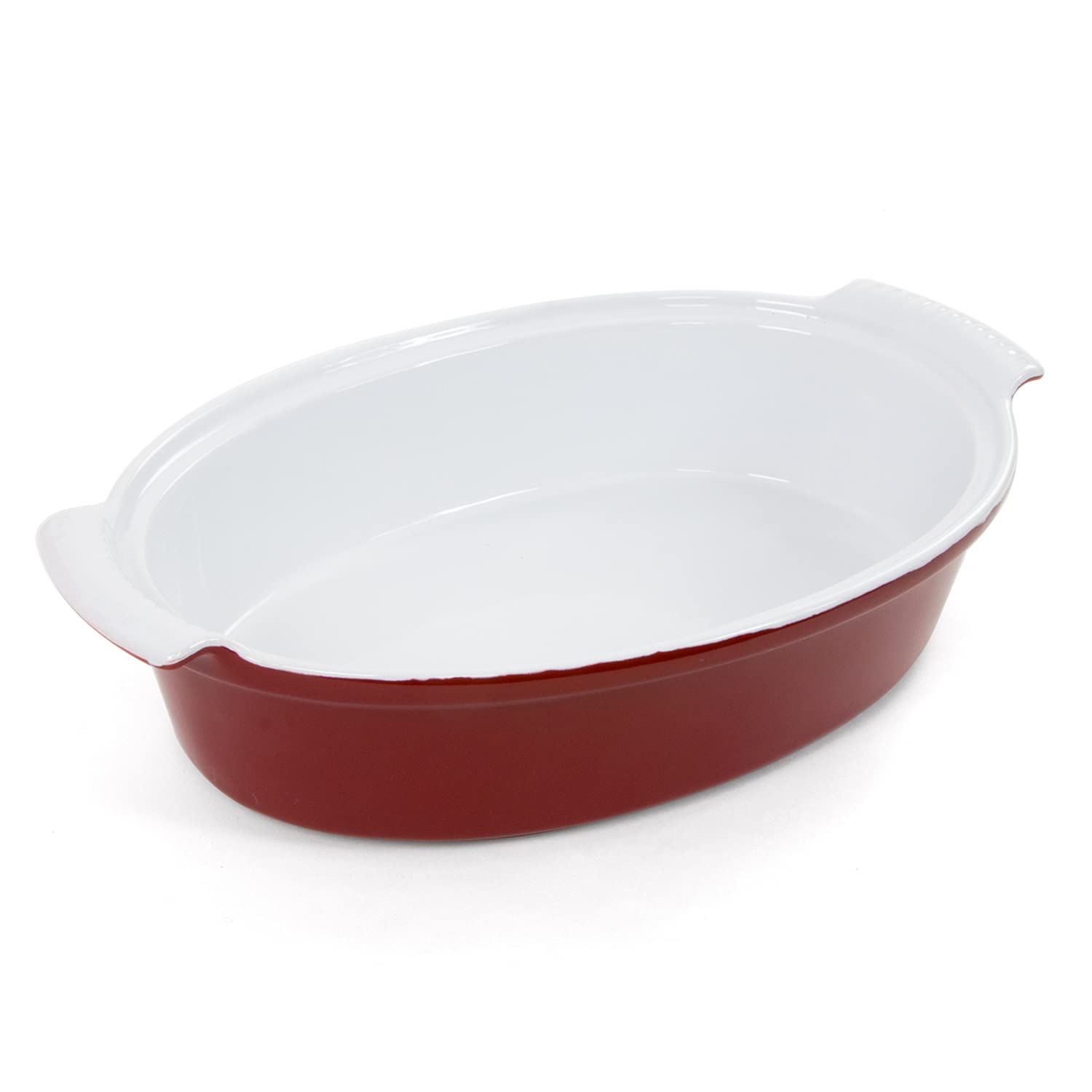 Hell's Kitchen Enameled Stoneware Oval Covered Casserole Dish, 3.5 Quarts, Red (Oval, With Lid)