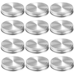 stainless steel mason jar lids,12 pack polished surface,reusable and leak proof,storage caps with silicone seals for regular mouth size jars (12-pack stainless steel lids(regular mouth))