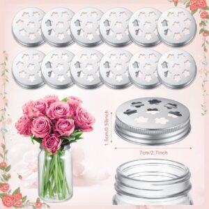 12 Pcs Mason Flower Jar Holder Lid Metal Flower Lid Insert Mason Grid Flower Organizer Lid Insert for Regular Mouth Mason Canning Jars (12 Pcs)