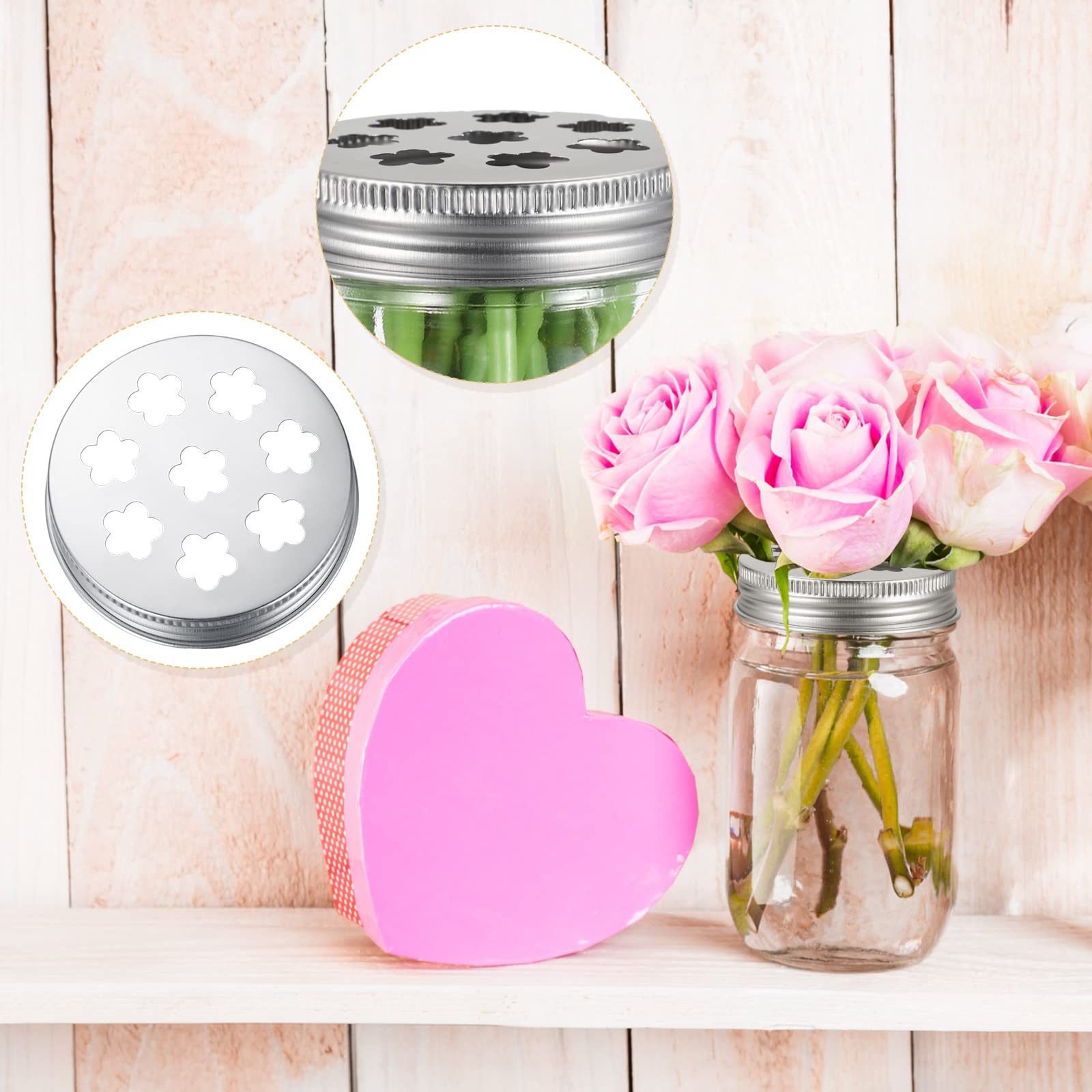 12 Pcs Mason Flower Jar Holder Lid Metal Flower Lid Insert Mason Grid Flower Organizer Lid Insert for Regular Mouth Mason Canning Jars (12 Pcs)