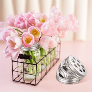 12 Pcs Mason Flower Jar Holder Lid Metal Flower Lid Insert Mason Grid Flower Organizer Lid Insert for Regular Mouth Mason Canning Jars (12 Pcs)