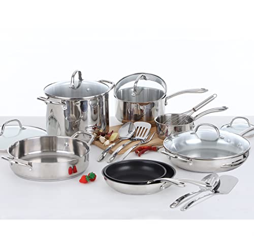 Kitchen Academy Stainless Steel Cookware Sets - 18-Piece Nonstick Cookware Sets, Kitchen Induction Pots and Pans Set