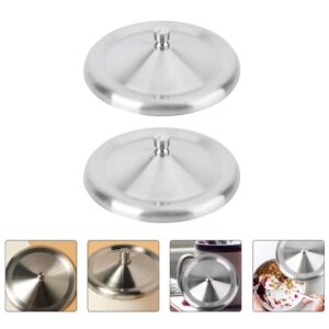 Cabilock 2 Pcs Stainless Steel Water Coffee Tea Cup Lid Cover Mug Seal Cap Beverage Drinking Cup Lid Cover for Home Kitchen Silver 12.3cm