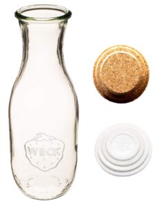 weck juice jar - 35.9 fl oz. transparent glass weck jars - eco-friendly milk jar - 1l juice carafe suitable for juice milk water and wine with cork lids and keep fresh covers (1 set)